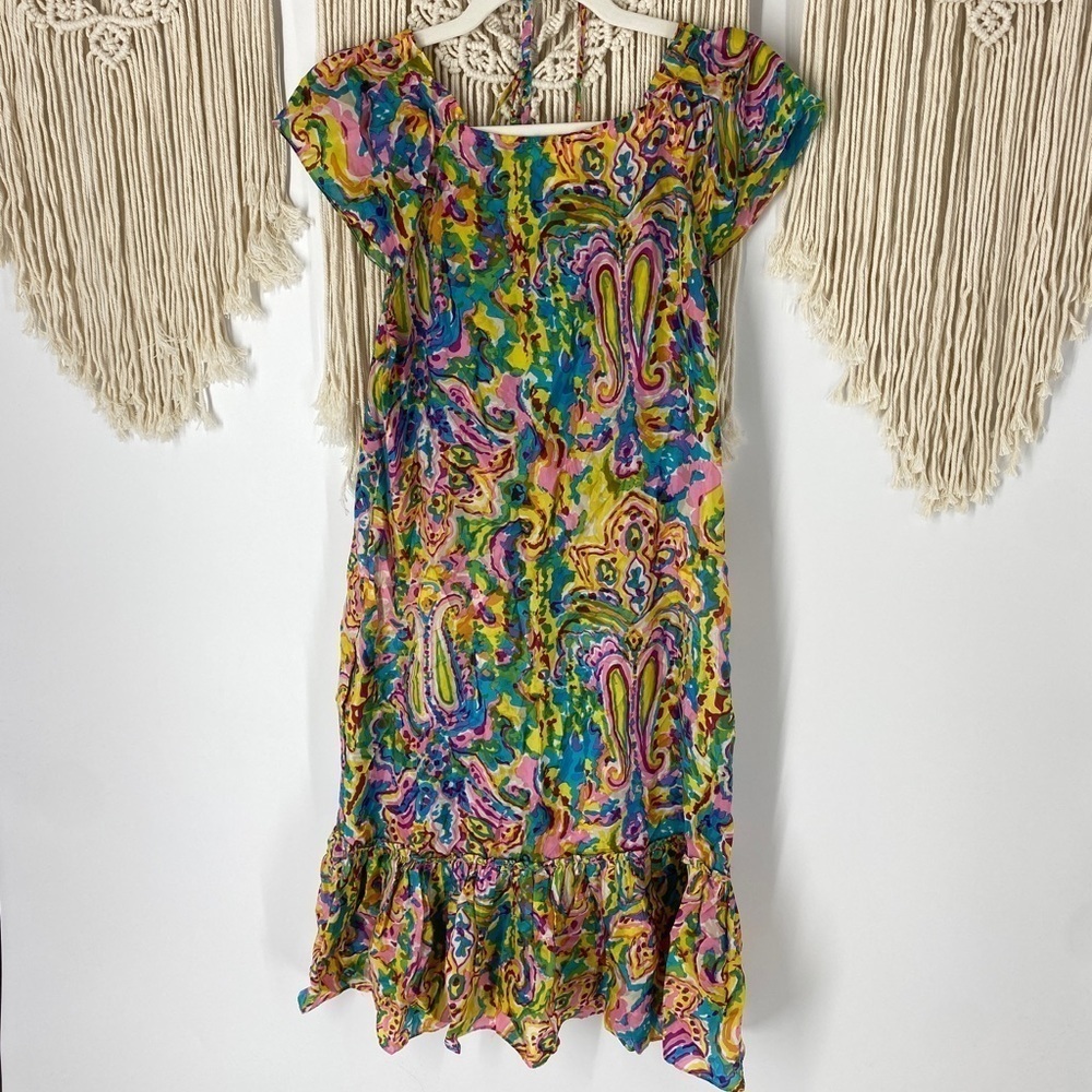 Collette Anthropologie Floral Rainbow Silk Dress